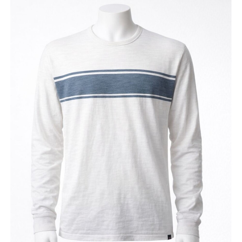 FAHERTY Sunwash Shirt Mens 2XL White Surf Stripe Slub Organic Cotton Long Sleeve